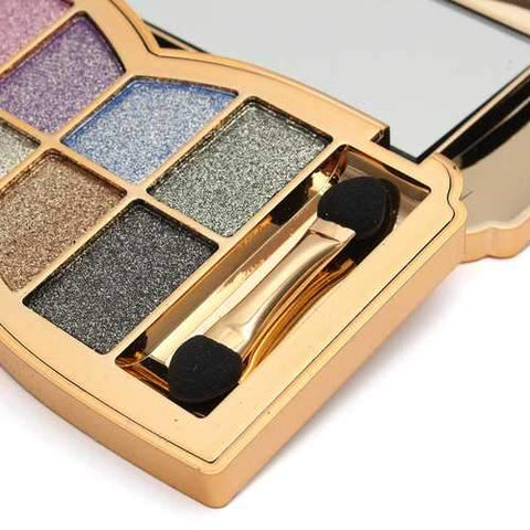 10 Colors Diamond Shiny Shimmer Eyeshadow Palette Mirror Brush Eye Makeup Comestic