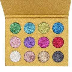 12 Color Diamond Glitter Rainbow Eye Shadows MakeUp Cosmetic Pressed Palette