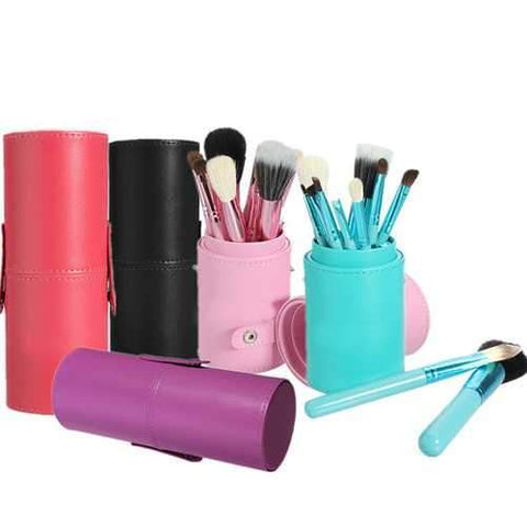 12Pcs Professional Makeup Cosmetic Brush Set Cylinder Leather Case